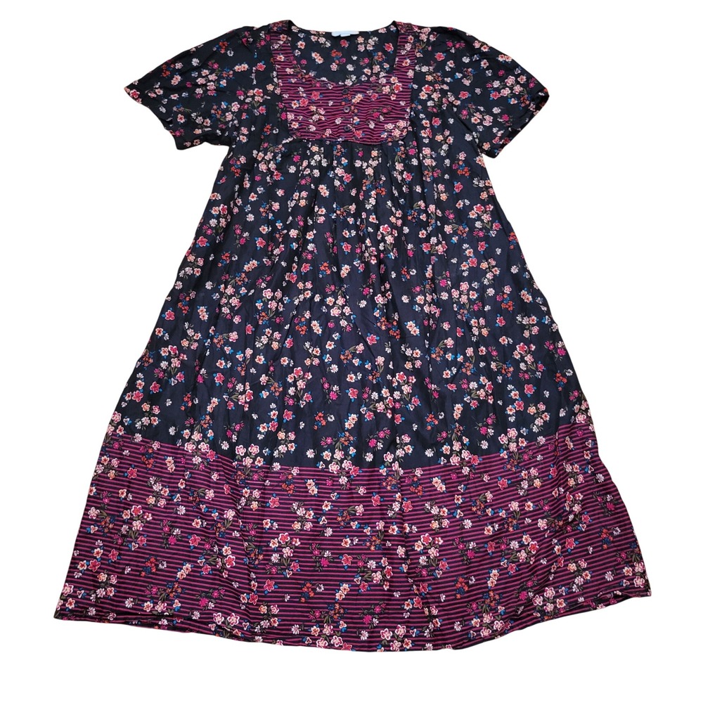 Only Necessities 1X Lounge Dress Floral Stripe Muumuu House Dress 22 24 Summer